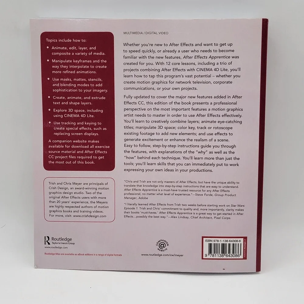 After Effects Apprentice 4th Edition Trish Chris Meyer Adobe Motion‎ Graphics PB